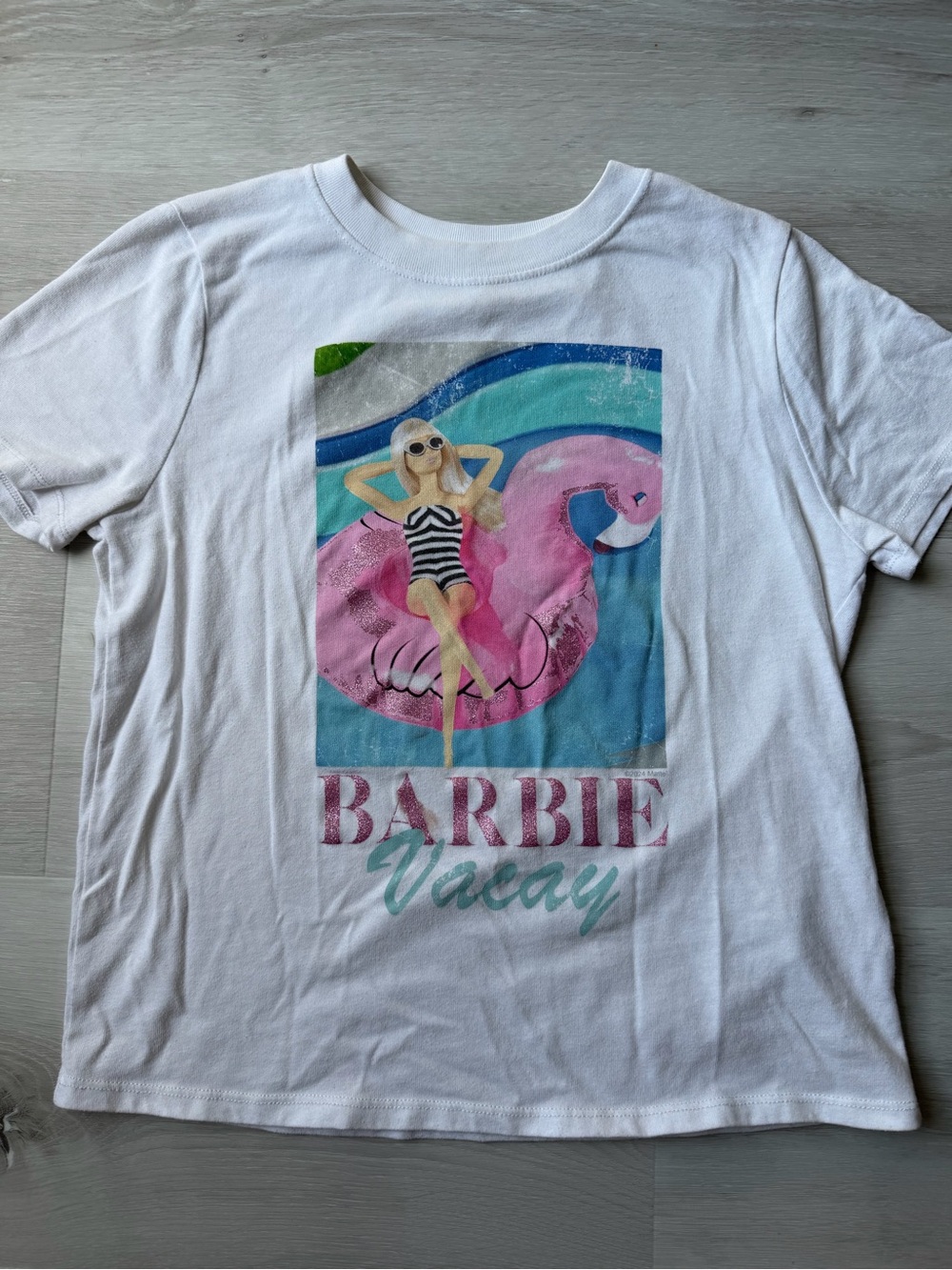 abercrombie kids White Graphic Tee with Pink Flamingo Float